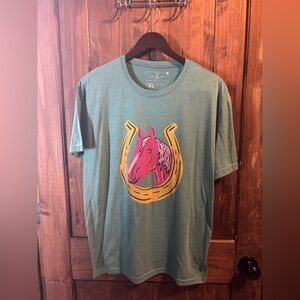 Green Tee with Horse and Horseshoe Design